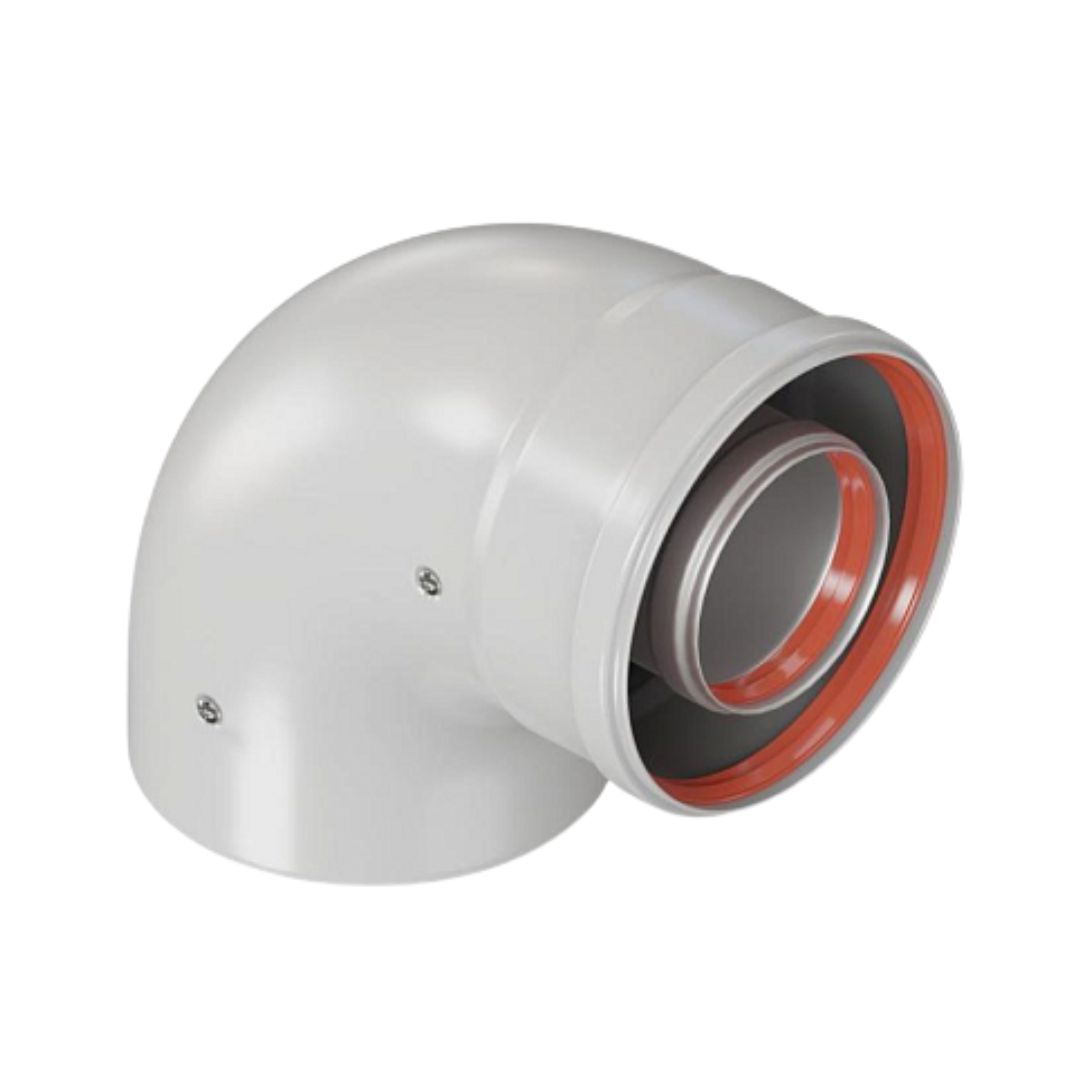 Отвод коаксиальный 90° Ø80/125 мм, Материал - Ø80 AL Ø125 ZN (мама-папа)